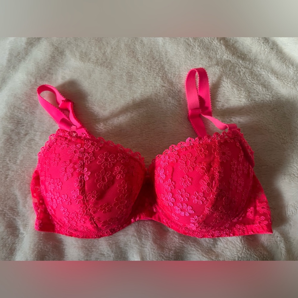 Huit Lingerie Neon Pink Floral Bra 30DD